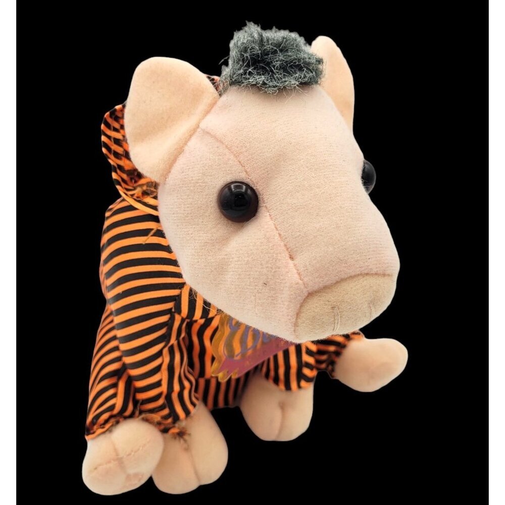 Toy Factory Pig BABE 8" Orange Black Halloween Neck-Tag Stuffed Universal 1995